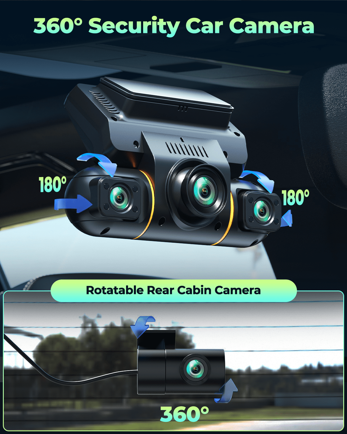 360 Degree View 4 Channel Dash Cam Front and Rear inside Left Right, Dash Camera for Cars, Night Vision, 24/7 Recording Parking Mode Monitor, G-Sensor, Free 128G Card