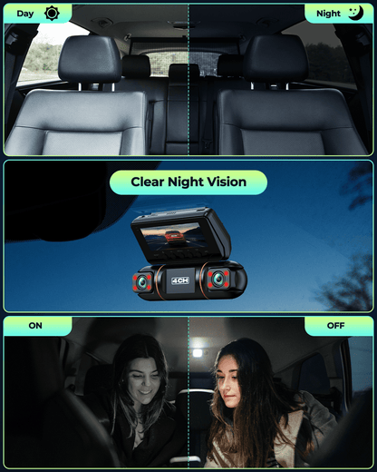 360 Degree View 4 Channel Dash Cam Front and Rear inside Left Right, Dash Camera for Cars, Night Vision, 24/7 Recording Parking Mode Monitor, G-Sensor, Free 128G Card